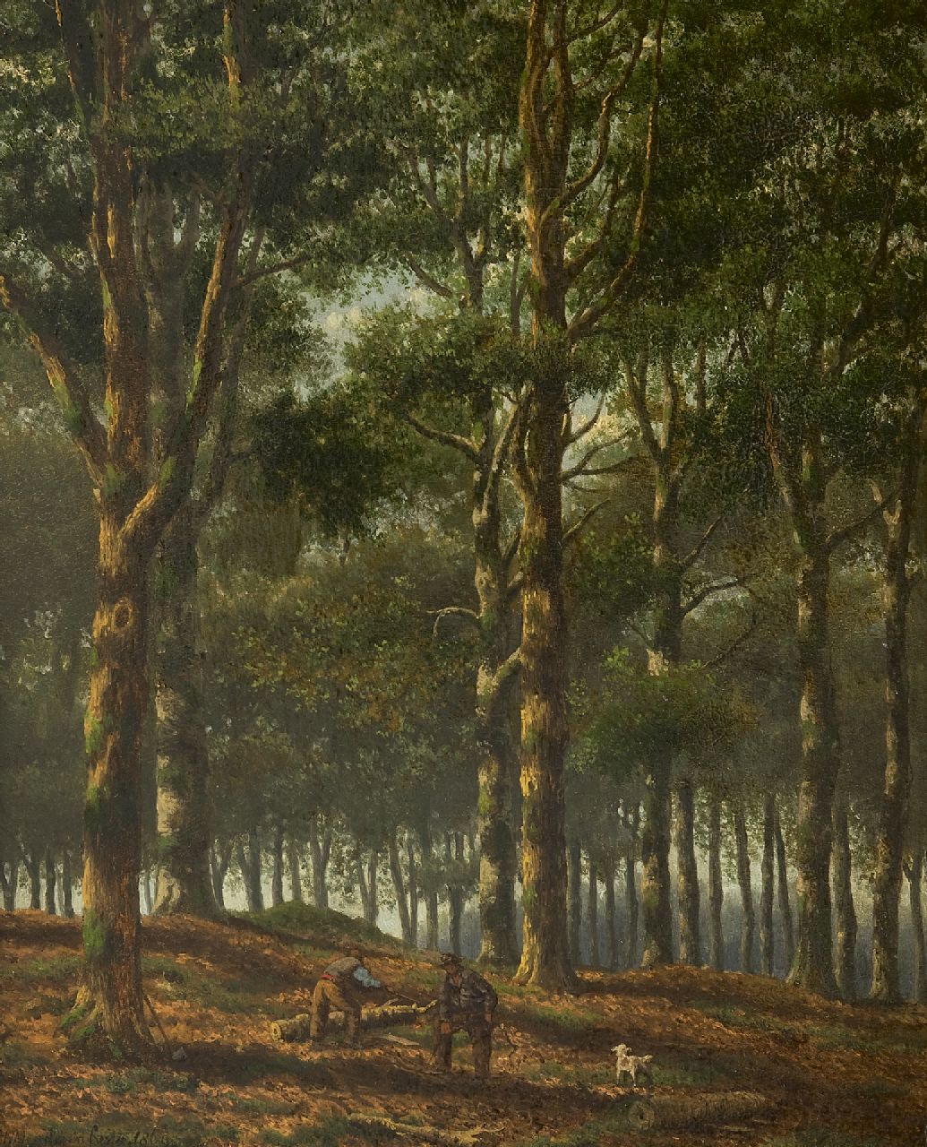 Mendes da Costa S.H. | Samuel Henri Mendes da Costa | Schilderijen te koop aangeboden | Bosgezicht met houtvesters, olieverf op paneel 34,6 x 28,3 cm, gesigneerd linksonder Mendes da Costa S.H. | Samuel Henri Mendes da Costa | Schilderijen te koop aangeboden | Bosgezicht met houtvesters, olieverf op paneel 34,6 x 28,3 cm, gesigneerd linksonder