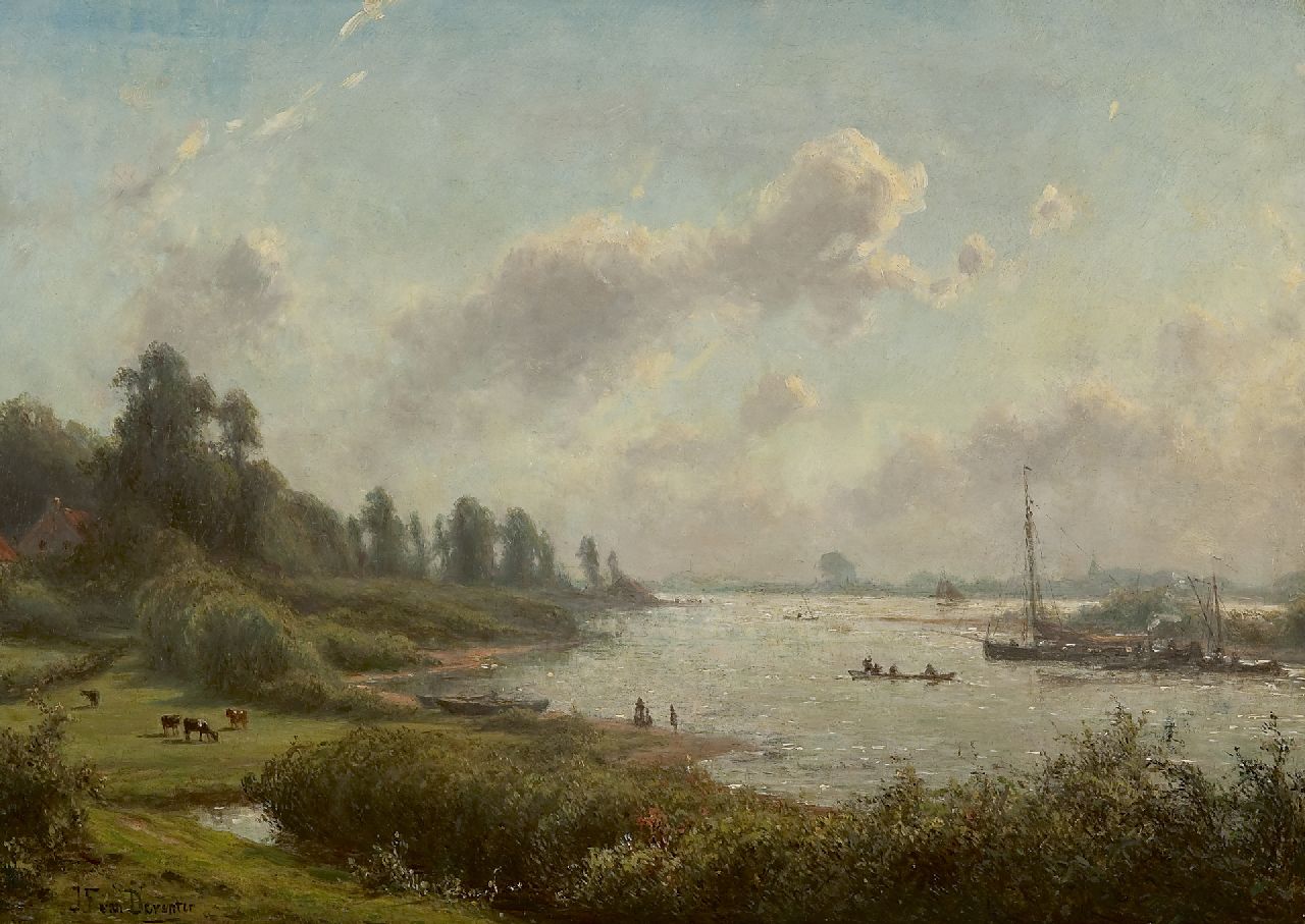 Deventer J.F. van | Jan Frederik van Deventer, Gezicht op de IJssel  Gezicht op de Ijssel, olieverf op paneel 33,4 x 47,3 cm, gesigneerd linksonder