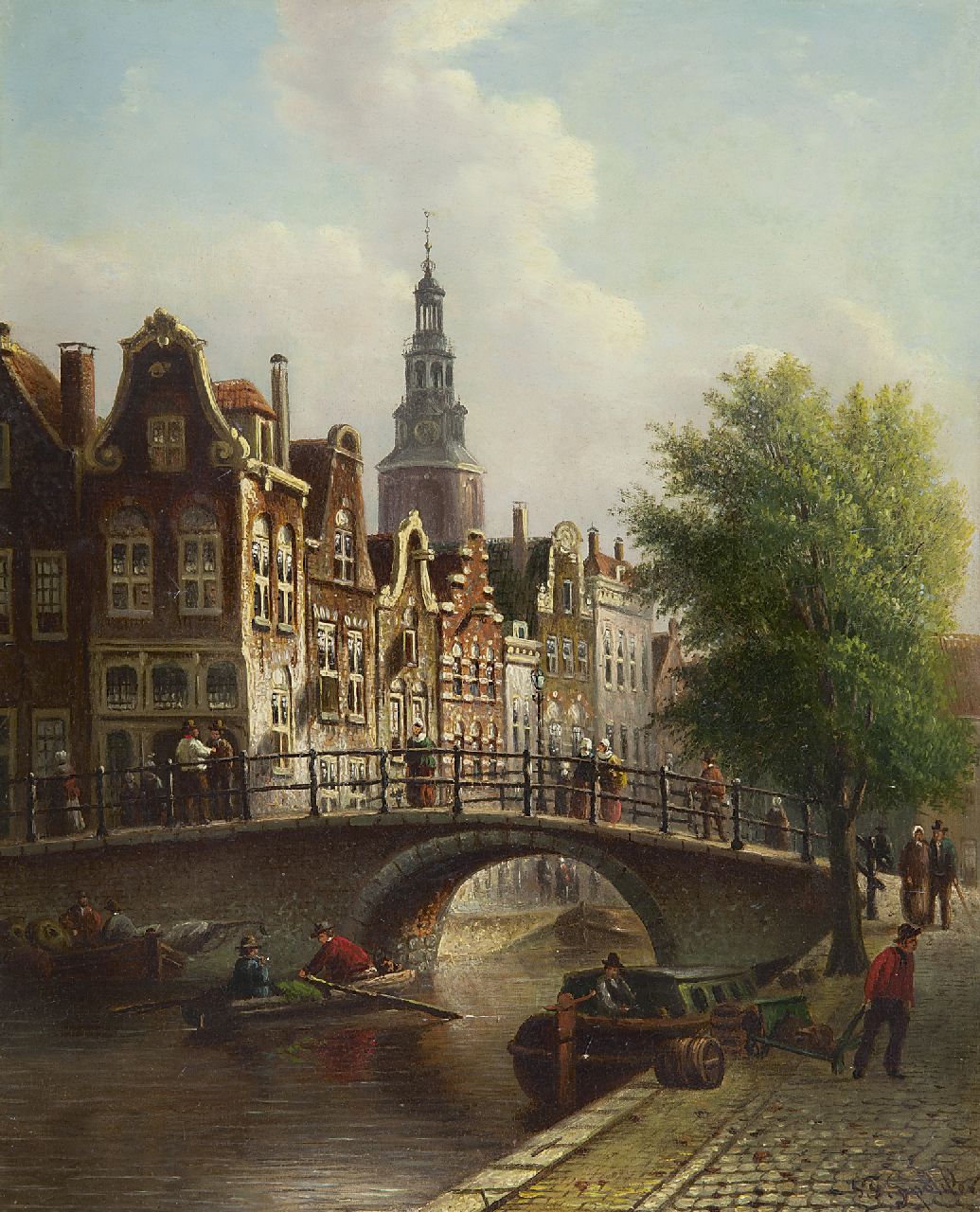 Spohler J.F. | Johannes Franciscus Spohler, Stadsgezicht met de Amsterdamse Montelbaanstoren, olieverf op paneel 30,0 x 24,2 cm, gesigneerd rechtsonder Spohler J.F. | Johannes Franciscus Spohler, Stadsgezicht met de Amsterdamse Montelbaanstoren, olieverf op paneel 30,0 x 24,2 cm, gesigneerd rechtsonder