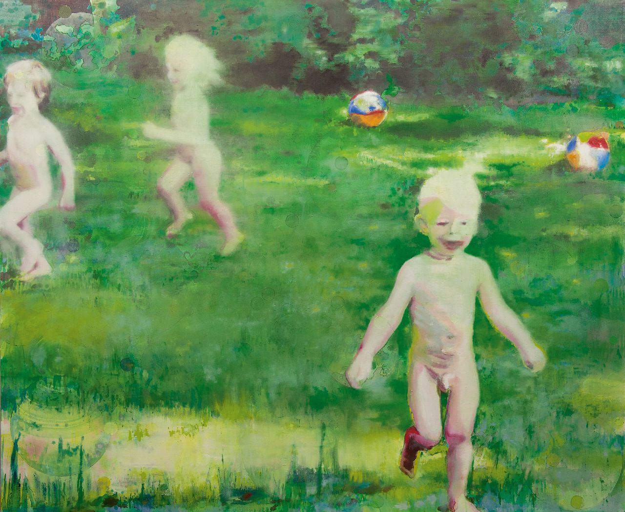Hoffert K. | Katrin Hoffert | Schilderijen te koop aangeboden | Ivan, Zara + Edgar (der Garten), olieverf op doek 145,5 x 175,1 cm, gesigneerd verso en verso gedateerd 2003 Hoffert K. | Katrin Hoffert | Schilderijen te koop aangeboden | Ivan, Zara + Edgar (der Garten), olieverf op doek 145,5 x 175,1 cm, gesigneerd verso en verso gedateerd 2003