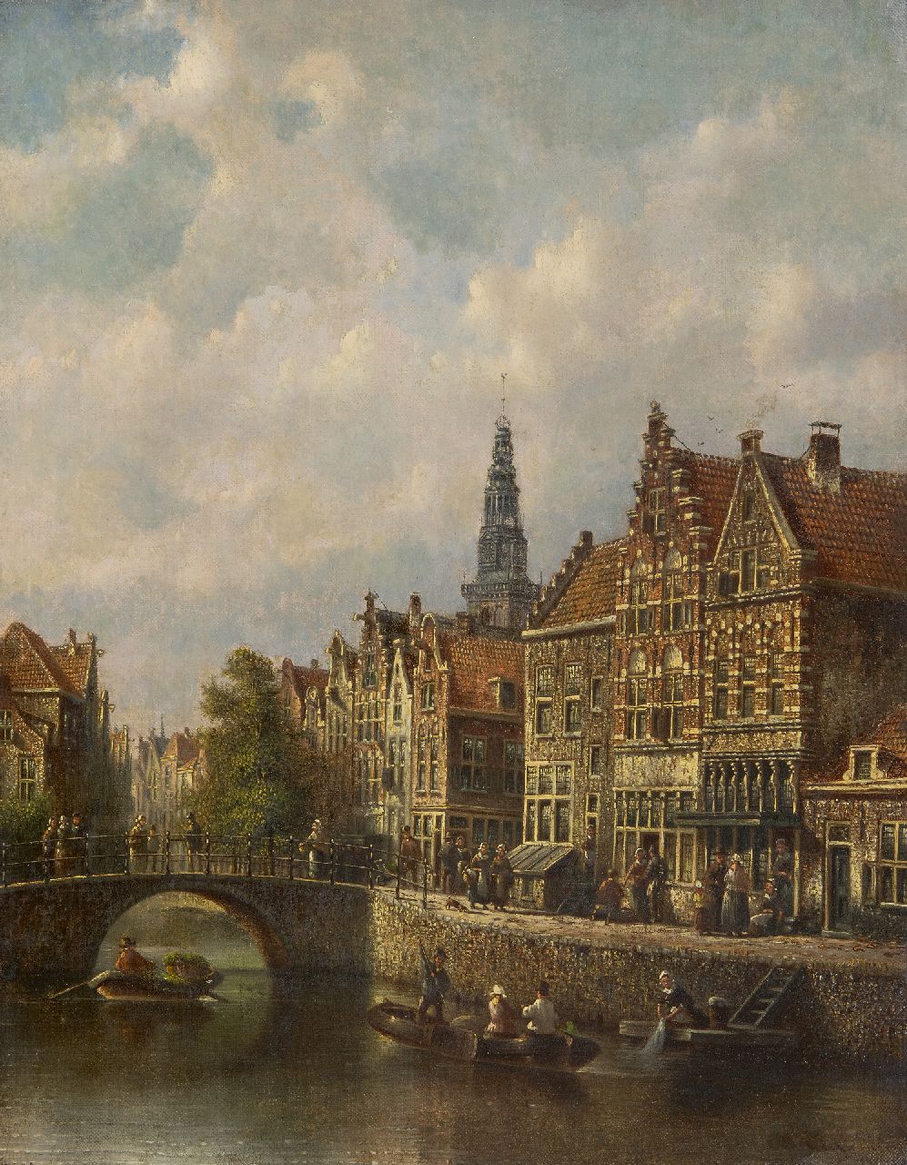 Spohler J.F. | Johannes Franciscus Spohler | Schilderijen te koop aangeboden | Stadsgezicht met de Amsterdamse Oudekerkstoren, olieverf op doek 44,0 x 34,9 cm, gesigneerd rechtsonder Spohler J.F. | Johannes Franciscus Spohler | Schilderijen te koop aangeboden | Stadsgezicht met de Amsterdamse Oudekerkstoren, olieverf op doek 44,0 x 34,9 cm, gesigneerd rechtsonder