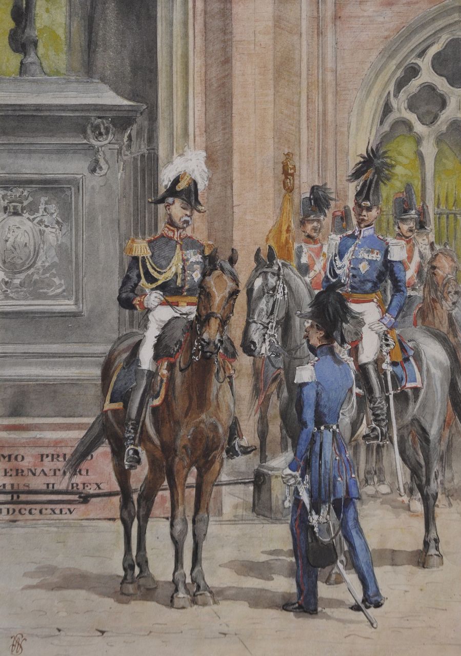 Staring W.C. | Willem Constantijn Staring, Adjudant en Ordonnance-officier van Koning Willem III bij paleis Noordeinde, aquarel op papier 33,0 x 23,0 cm, gesigneerd linksonder met monogram Staring W.C. | Willem Constantijn Staring, Adjudant en Ordonnance-officier van Koning Willem III bij paleis Noordeinde, aquarel op papier 33,0 x 23,0 cm, gesigneerd linksonder met monogram