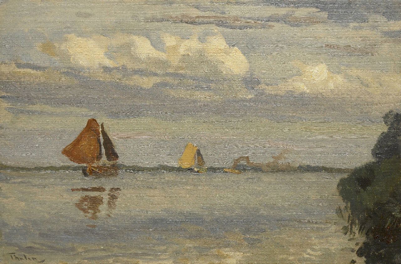 Tholen W.B. | Willem Bastiaan Tholen, Zeilende schepen, olieverf op doek op paneel 20,0 x 30,0 cm, gesigneerd linksonder en te dateren ca. 1908 Tholen W.B. | Willem Bastiaan Tholen, Zeilende schepen, olieverf op doek op paneel 20,0 x 30,0 cm, gesigneerd linksonder en te dateren ca. 1908
