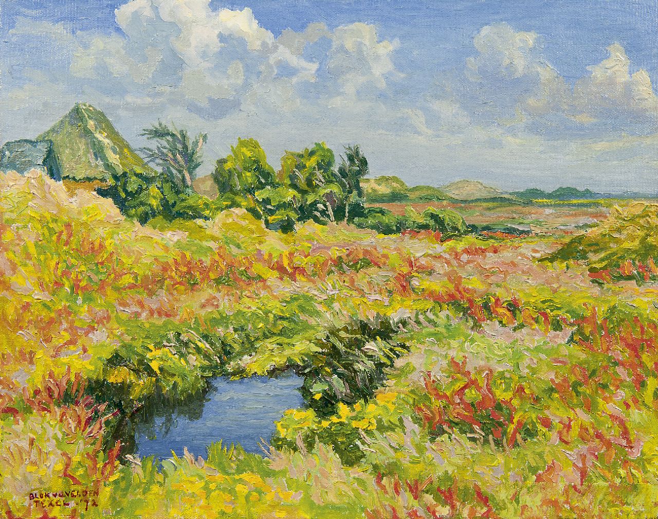 Blok van der Velden A.D.  | Adrianus Dirk 'Ad' Blok van der Velden, Kolkje in De Nederlanden, Texel, olieverf op doek 40,2 x 50,3 cm, gesigneerd linksonder en gedateerd '72