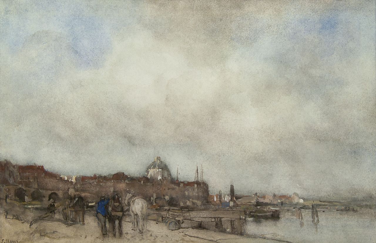 Maris J.H. | Jacobus Hendricus 'Jacob' Maris, Stad met koepelkerk, aquarel op papier 34,5 x 53,5 cm, gesigneerd linksonder Maris J.H. | Jacobus Hendricus 'Jacob' Maris, Stad met koepelkerk, aquarel op papier 34,5 x 53,5 cm, gesigneerd linksonder