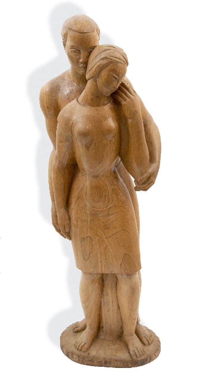 Onbekend   | Onbekend, Een staande vrouw met achter haar een man, hout 82,0 cm