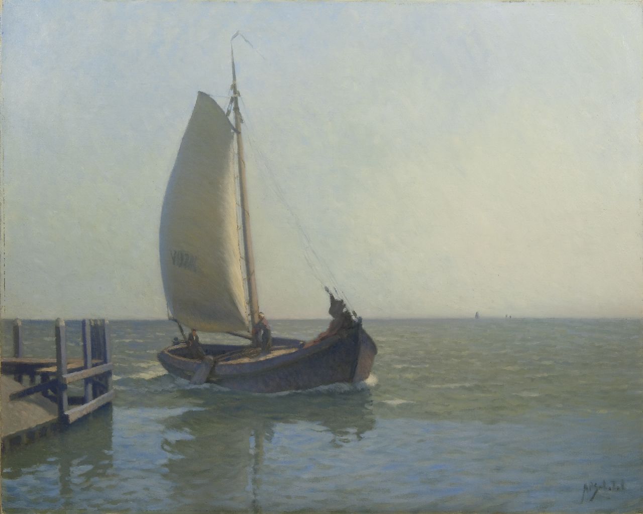 Schotel A.P. | Anthonie Pieter Schotel, Botter voor de haven van Volendam, olieverf op doek 80,4 x 100,3 cm, gesigneerd rechtsonder Schotel A.P. | Anthonie Pieter Schotel, Botter voor de haven van Volendam, olieverf op doek 80,4 x 100,3 cm, gesigneerd rechtsonder