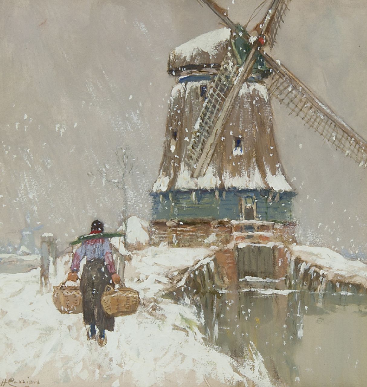 Cassiers H.P.E.V.  | Henricus Paulus Emilius Victor 'Henri' Cassiers, Molen in Volendam, aquarel en gouache op papier 23,5 x 22,5 cm, gesigneerd linksonder en te dateren ca. 1917