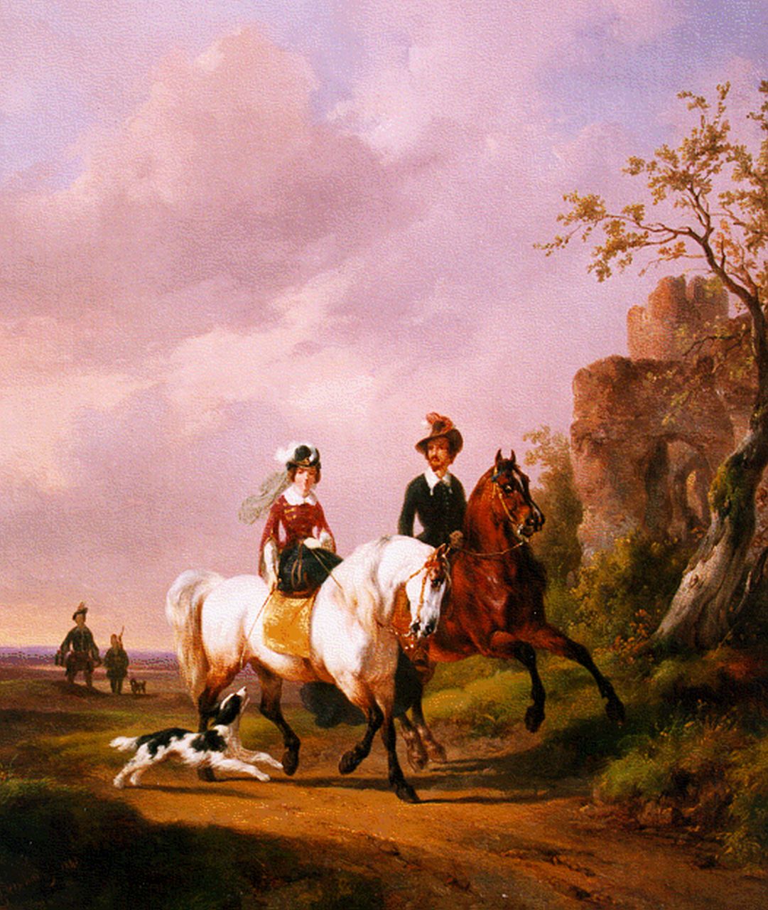Verschuur W.  | Wouterus Verschuur, De valkenjacht, olieverf op doek 40,2 x 35,0 cm, gesigneerd linksonder en gedateerd 1845