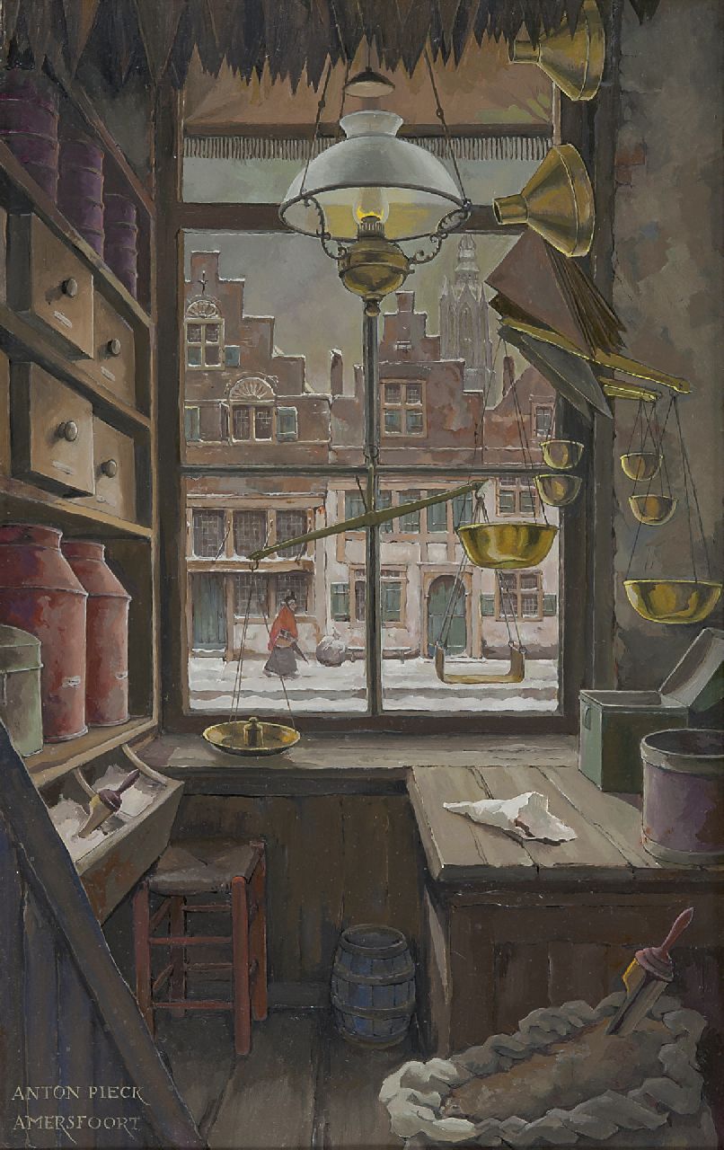 Pieck A.F.  | 'Anton' Franciscus Pieck, Kruidenierswinkeltje aan 't Havik, Amersfoort, olieverf op doek 47,0 x 31,0 cm, gesigneerd linksonder en te dateren ca. 1986