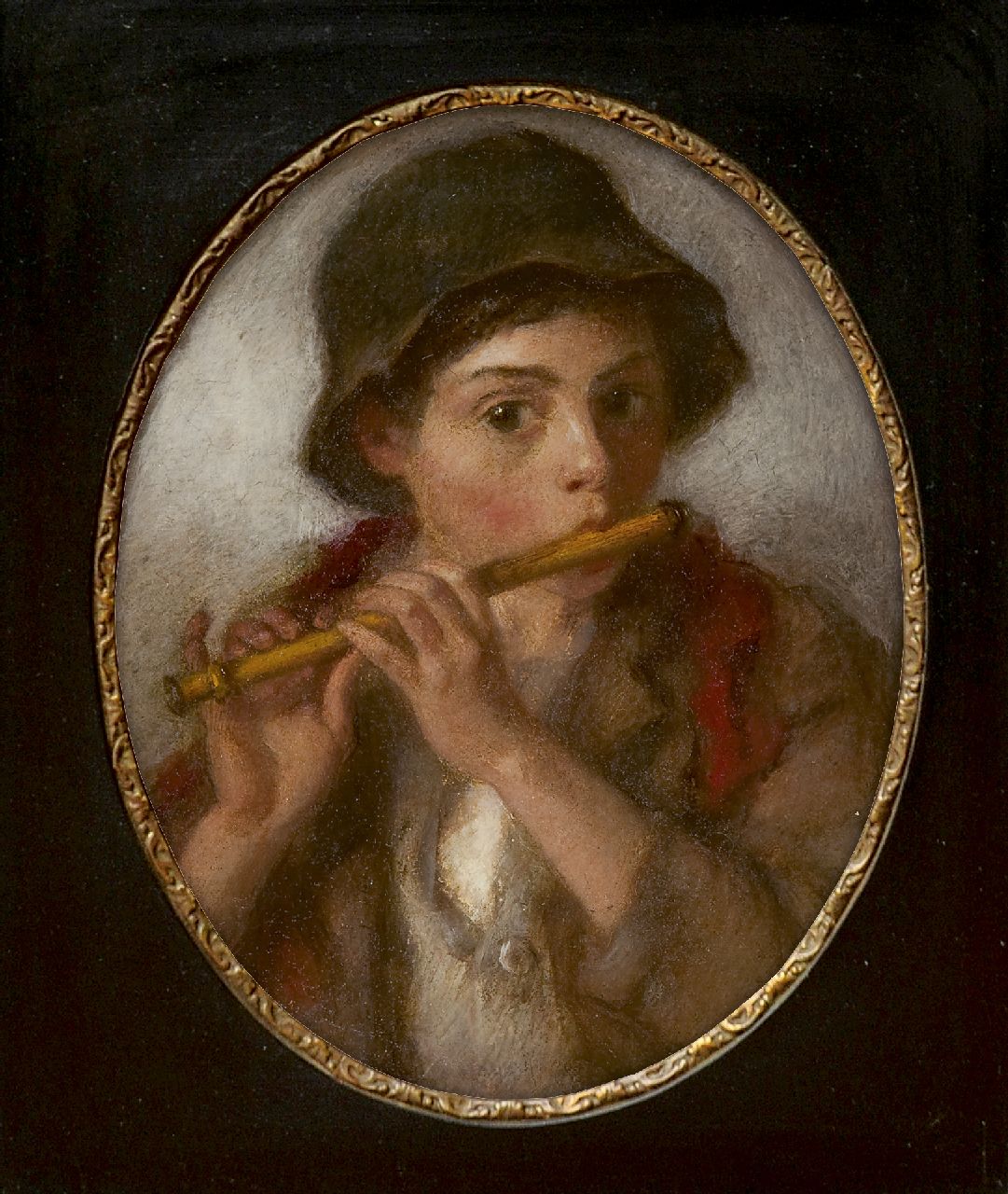 Broedelet A.V.L.  | 'André' Victor Leonard Broedelet, Herdersjongen met fluit, olieverf op eterniet 23,0 x 18,0 cm, gesigneerd rechtsonder met monogram