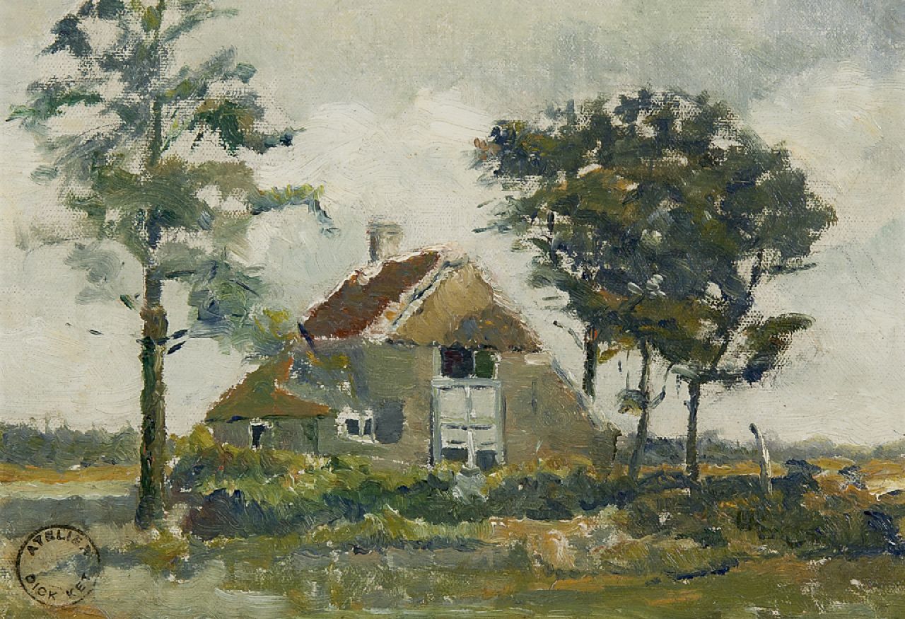 Ket D.H.  | Dirk Hendrik 'Dick' Ket, Landschap met boerderij, olieverf op doek op paneel 16,0 x 22,3 cm, gesigneerd met atelierstempel linksonder en te dateren begin jaren '20