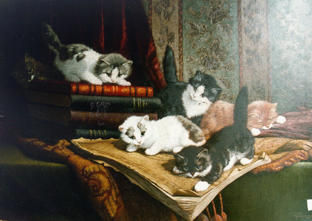 Raaphorst C. | Cornelis Raaphorst, Zes spelende jonge katjes, olieverf op doek 50,0 x 70,0 cm, gesigneerd rechtsonder Raaphorst C. | Cornelis Raaphorst, Zes spelende jonge katjes, olieverf op doek 50,0 x 70,0 cm, gesigneerd rechtsonder