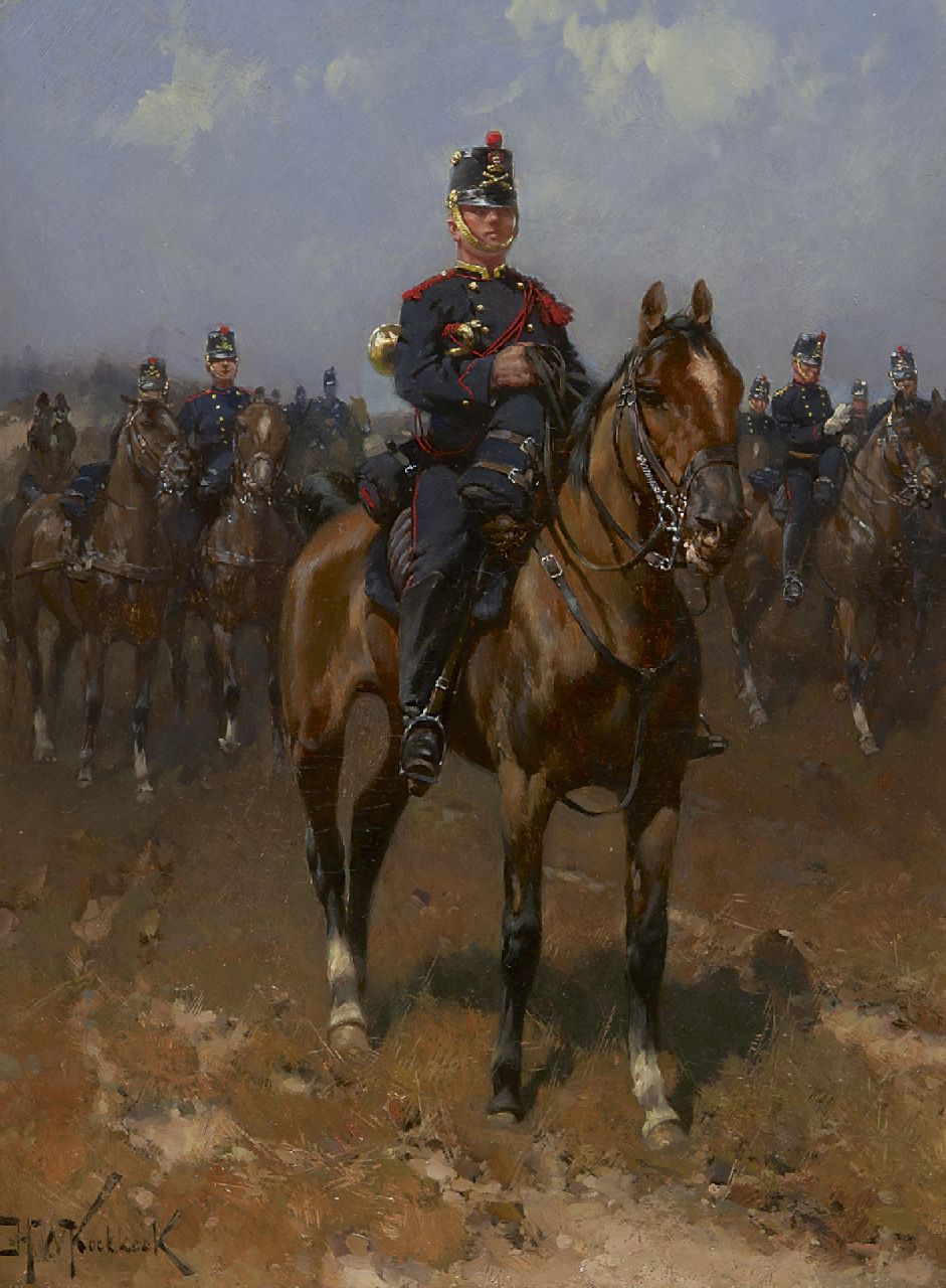 Koekkoek H.W.  | Hermanus Willem Koekkoek, Trompetter van de veldartillerie, olieverf op paneel 32,6 x 24,3 cm, gesigneerd linksonder en te dateren ca. 1897