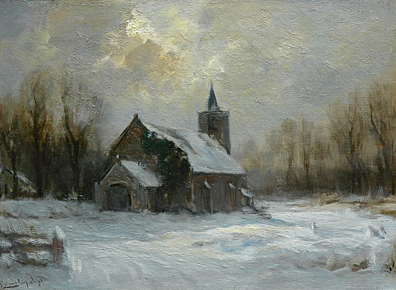 Apol L.F.H. | Lodewijk Franciscus Hendrik 'Louis' Apol, Kerkje in de sneeuw, olieverf op doek 30,2 x 40,8 cm, gesigneerd linksonder Apol L.F.H. | Lodewijk Franciscus Hendrik 'Louis' Apol, Kerkje in de sneeuw, olieverf op doek 30,2 x 40,8 cm, gesigneerd linksonder