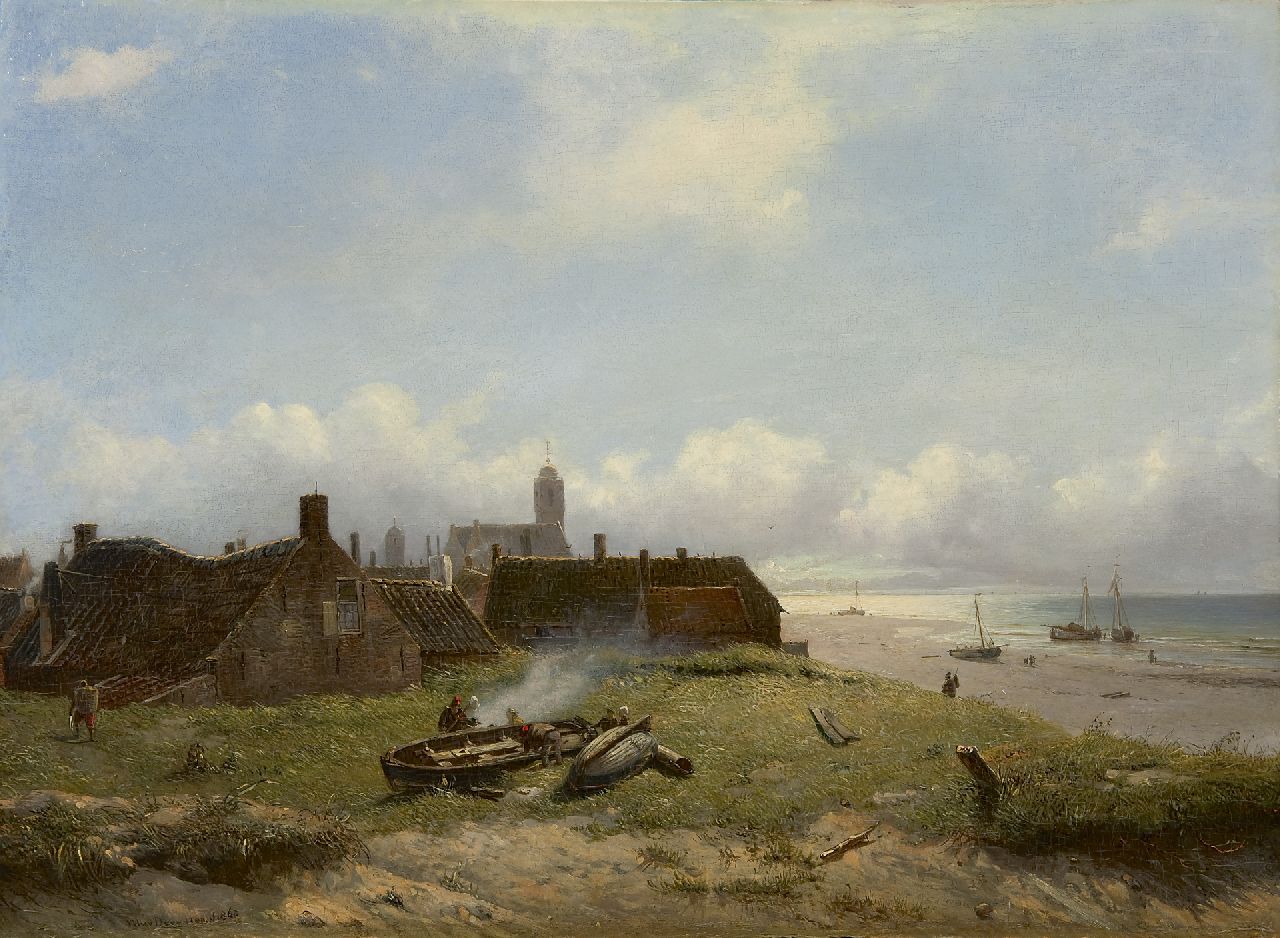 Deventer W.A. van | 'Willem' Anthonie van Deventer, Gezicht op Katwijk, olieverf op paneel 37,3 x 51,0 cm, gesigneerd linksonder en gedateerd 1868