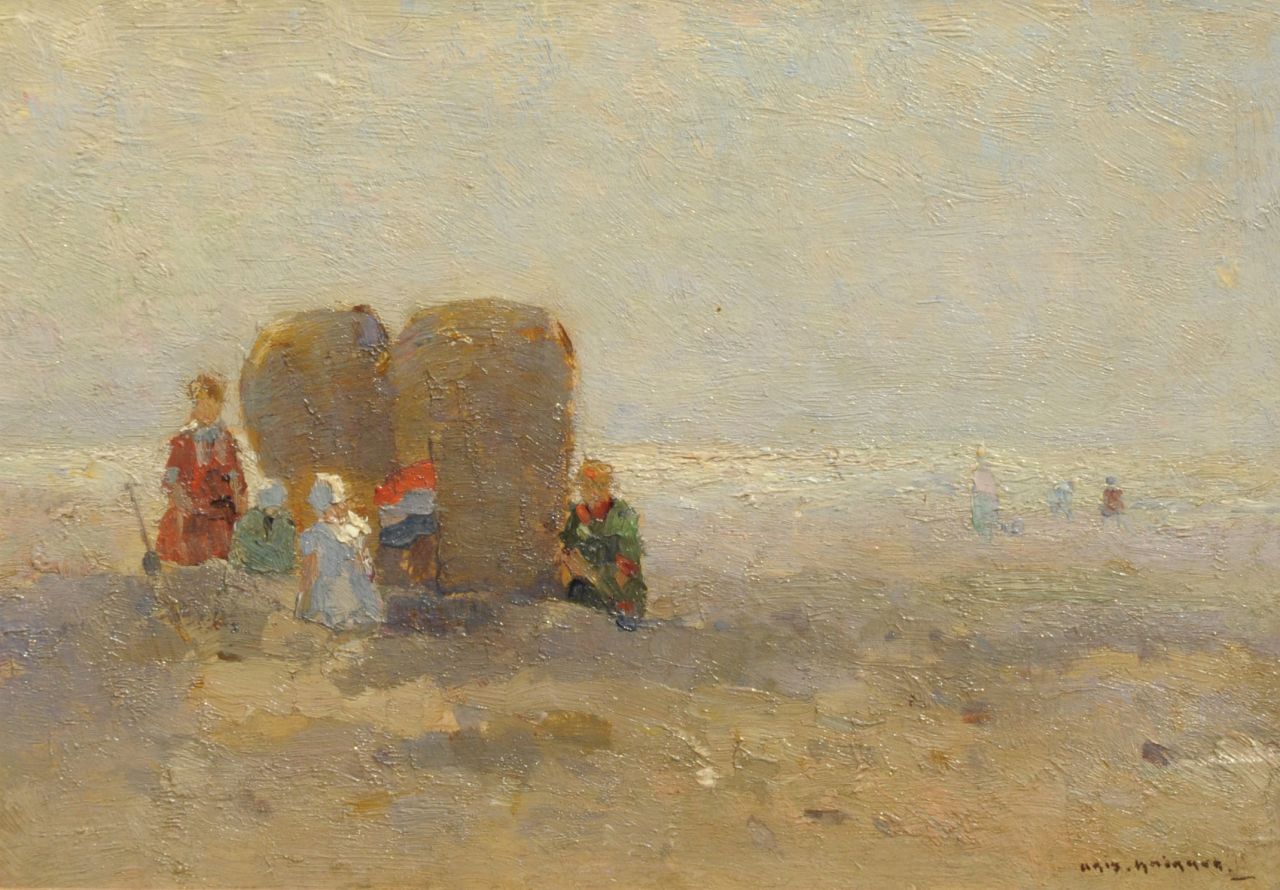 Knikker A. | Aris Knikker, Op het strand, olieverf op paneel 19,6 x 28,1 cm, gesigneerd rechtsonder Knikker A. | Aris Knikker, Op het strand, olieverf op paneel 19,6 x 28,1 cm, gesigneerd rechtsonder