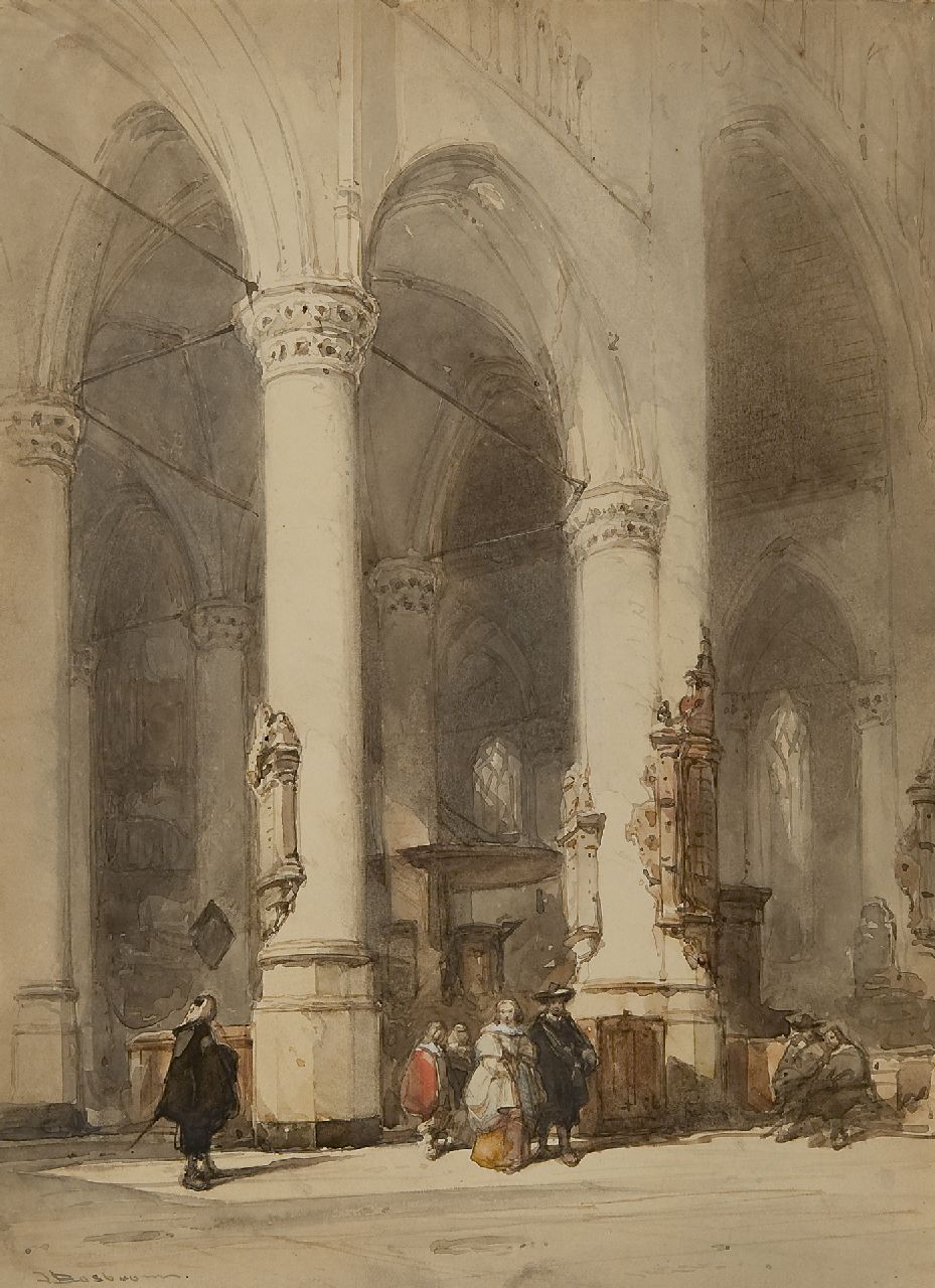 Bosboom J. | Johannes Bosboom, Interieur van de Hooglandsche Kerk, Leiden, inkt en aquarel op papier 26,7 x 19,5 cm, gesigneerd linksonder Bosboom J. | Johannes Bosboom, Interieur van de Hooglandsche Kerk, Leiden, inkt en aquarel op papier 26,7 x 19,5 cm, gesigneerd linksonder
