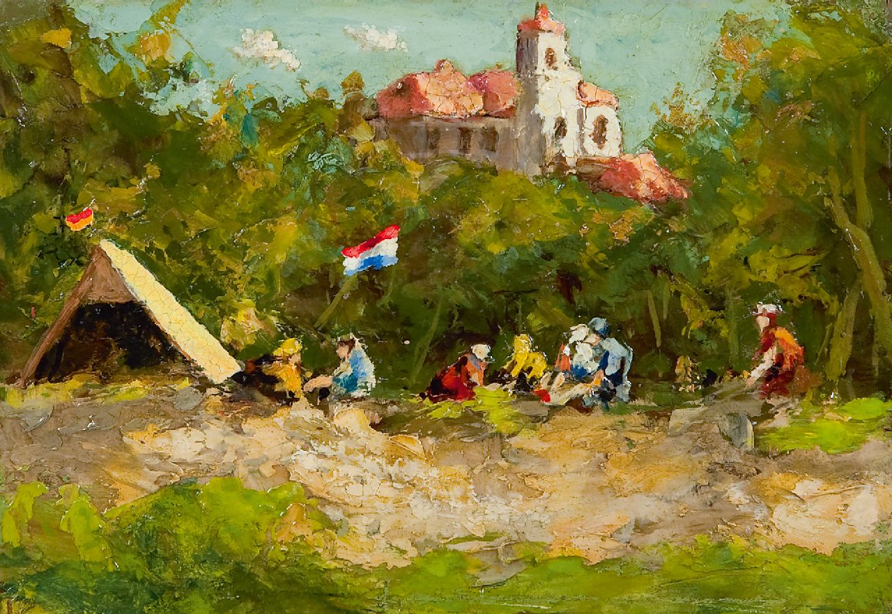 Zwiers P.R. | Pieter Roelof 'Piet' Zwiers | Schilderijen te koop aangeboden | Kamperen, olieverf op board 12,0 x 17,5 cm Zwiers P.R. | Pieter Roelof 'Piet' Zwiers | Schilderijen te koop aangeboden | Kamperen, olieverf op board 12,0 x 17,5 cm