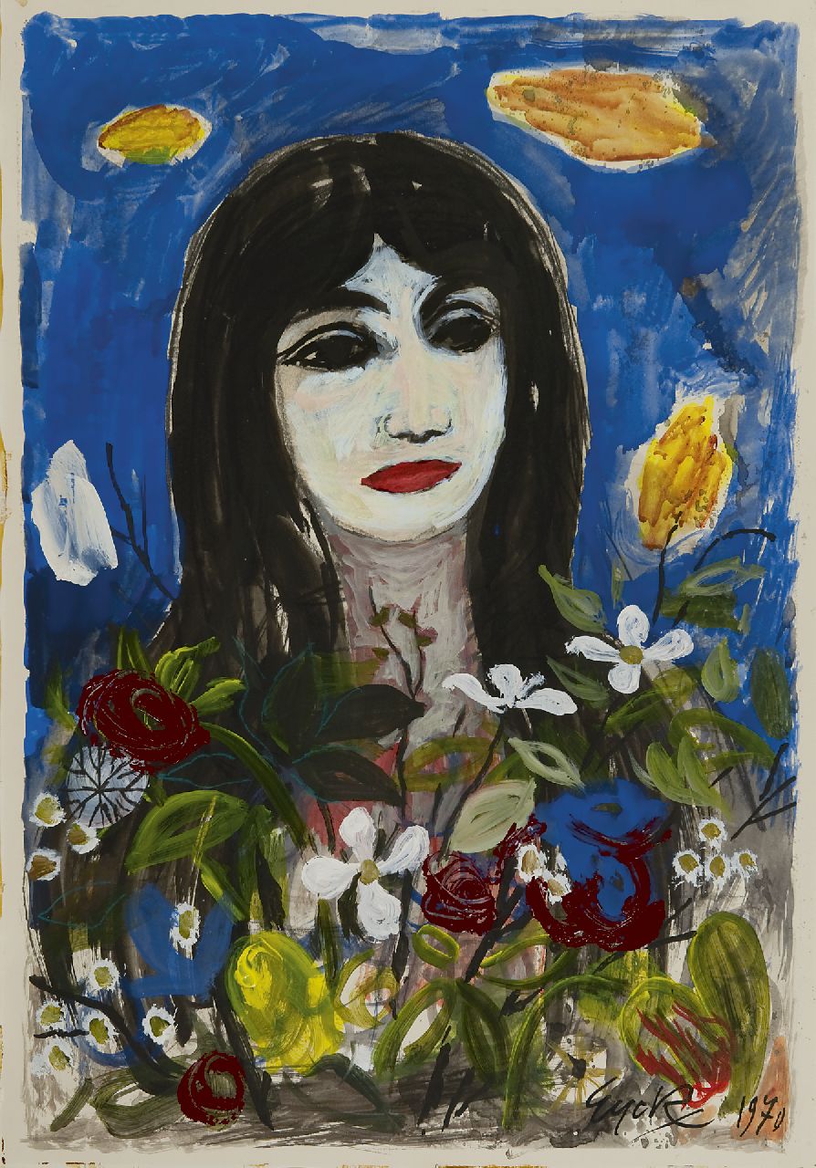Eyck Ch.H. | 'Charles' Hubert Eyck, Bimba, dochter van de schilder, krijt, inkt, gouache en olieverf op papier 53,0 x 37,0 cm, gesigneerd rechtsonder en gedateerd 1970 Eyck Ch.H. | 'Charles' Hubert Eyck, Bimba, dochter van de schilder, krijt, inkt, gouache en olieverf op papier 53,0 x 37,0 cm, gesigneerd rechtsonder en gedateerd 1970