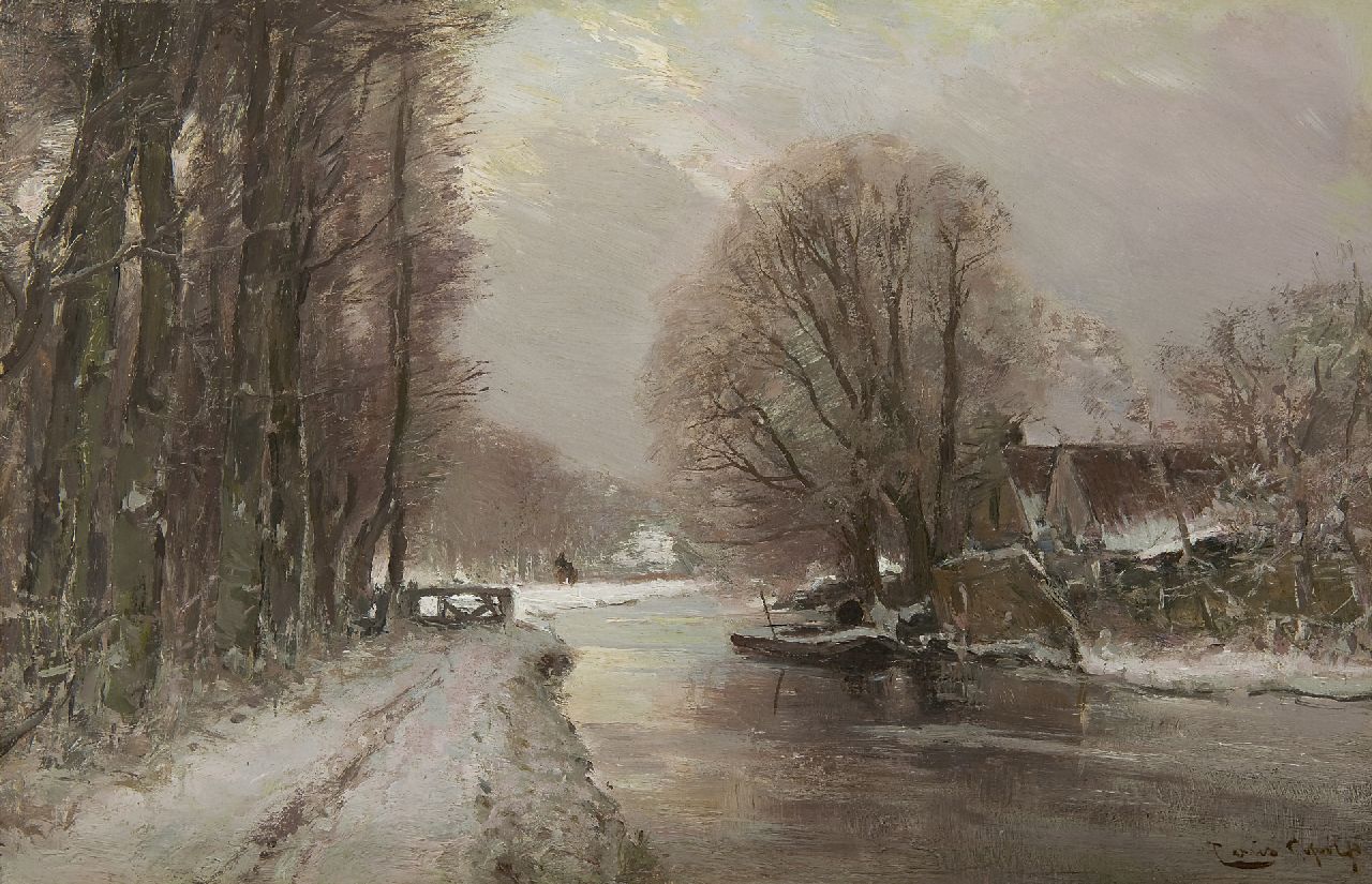 Apol L.F.H. | Lodewijk Franciscus Hendrik 'Louis' Apol, Besneeuwde vaart, olieverf op paneel 27,7 x 42,1 cm, gesigneerd rechtsonder Apol L.F.H. | Lodewijk Franciscus Hendrik 'Louis' Apol, Besneeuwde vaart, olieverf op paneel 27,7 x 42,1 cm, gesigneerd rechtsonder
