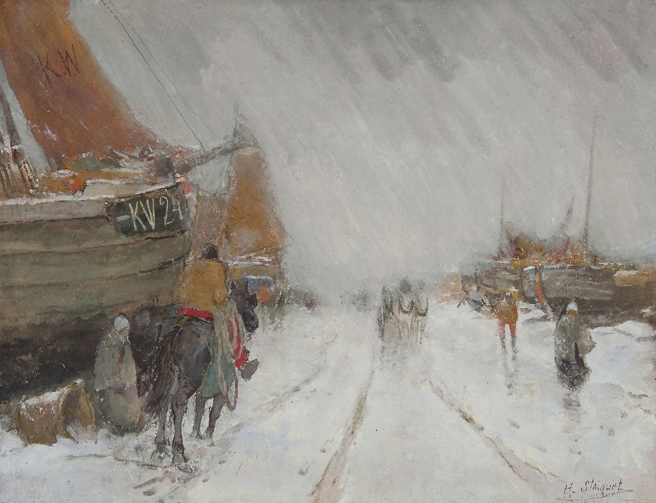 Stacquet H. | Henri Stacquet, De KW 24 in de sneeuw, gouache op papier 50,0 x 60,0 cm, gesigneerd rechtsonder Stacquet H. | Henri Stacquet, De KW 24 in de sneeuw, gouache op papier 50,0 x 60,0 cm, gesigneerd rechtsonder