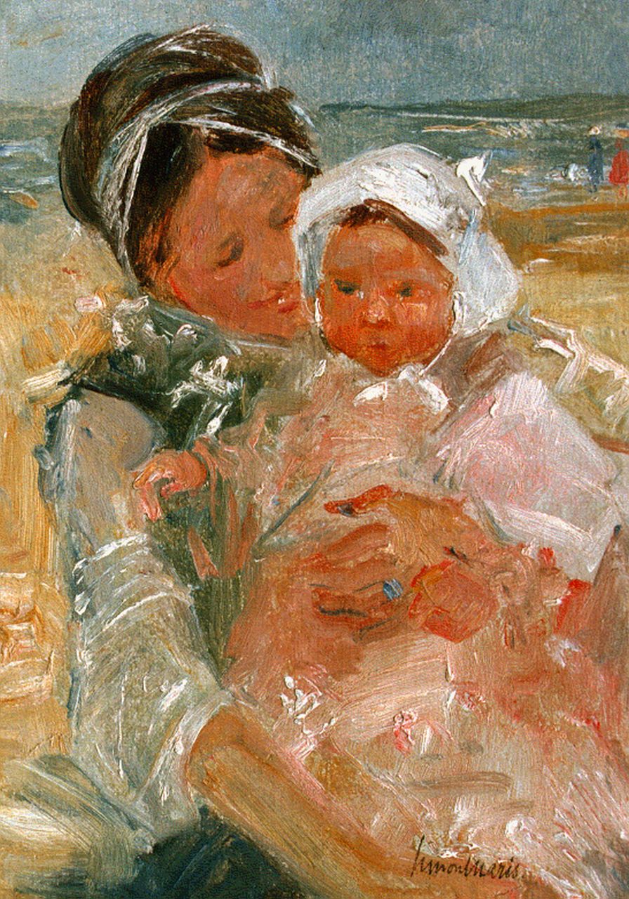 Maris S.W. | Simon Willem Maris, Moeder met baby in de duinen, olieverf op paneel 32,0 x 23,0 cm, gesigneerd rechtsonder Maris S.W. | Simon Willem Maris, Moeder met baby in de duinen, olieverf op paneel 32,0 x 23,0 cm, gesigneerd rechtsonder