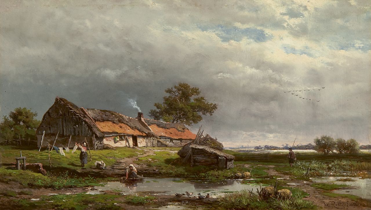 Roelofs W. | Willem Roelofs, Bedrijvigheid rond een boerenhut, olieverf op paneel 20,2 x 33,4 cm, gesigneerd rechtsonder en gedateerd 1856 Roelofs W. | Willem Roelofs, Bedrijvigheid rond een boerenhut, olieverf op paneel 20,2 x 33,4 cm, gesigneerd rechtsonder en gedateerd 1856