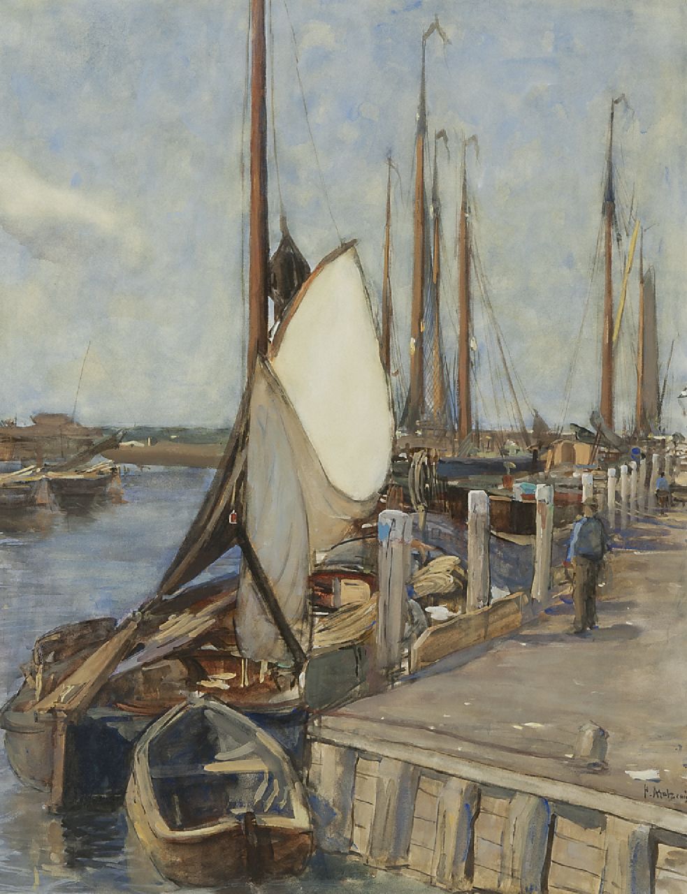Arntzenius P.F.N.J. | Pieter Florentius Nicolaas Jacobus 'Floris' Arntzenius, Afgemeerde vissersboten in de haven van Elburg, aquarel op papier 56,9 x 43,5 cm, gesigneerd rechtsonder Arntzenius P.F.N.J. | Pieter Florentius Nicolaas Jacobus 'Floris' Arntzenius, Afgemeerde vissersboten in de haven van Elburg, aquarel op papier 56,9 x 43,5 cm, gesigneerd rechtsonder