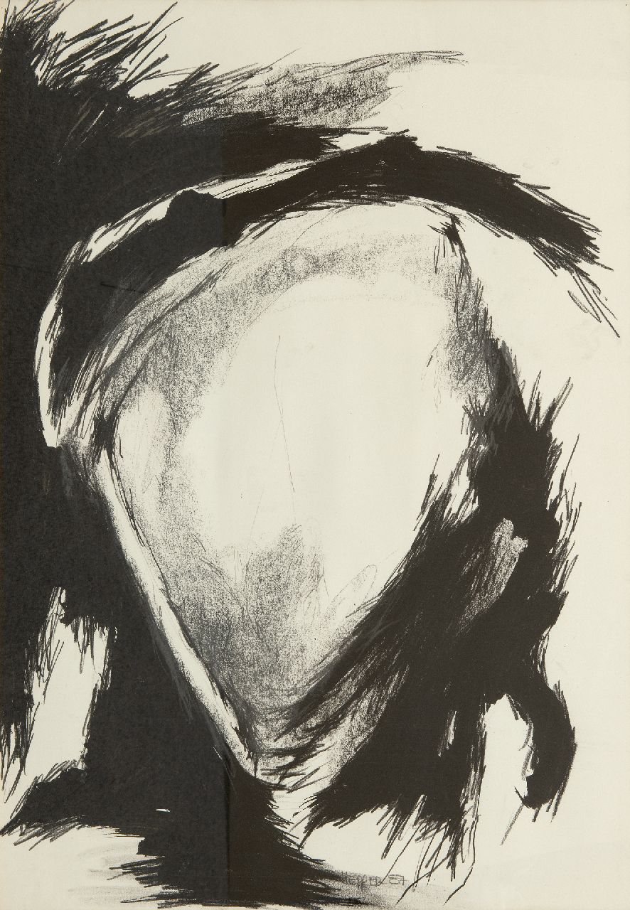 Hepper C.  | Carol Hepper | Aquarellen en tekeningen te koop aangeboden | Untitled, potlood, houtskool en gouache op papier 74,5 x 55,0 cm, gesigneerd middenonder en gedateerd '87