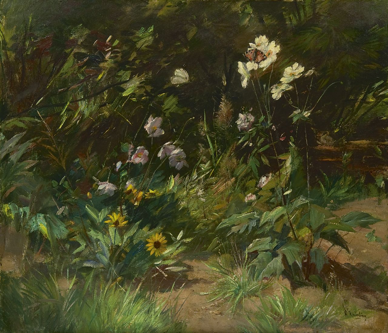 Korteling W. | Willem Korteling, Bloemen in duinlandschap, olieverf op doek 62,4 x 72,4 cm, gesigneerd rechtsonder Korteling W. | Willem Korteling, Bloemen in duinlandschap, olieverf op doek 62,4 x 72,4 cm, gesigneerd rechtsonder
