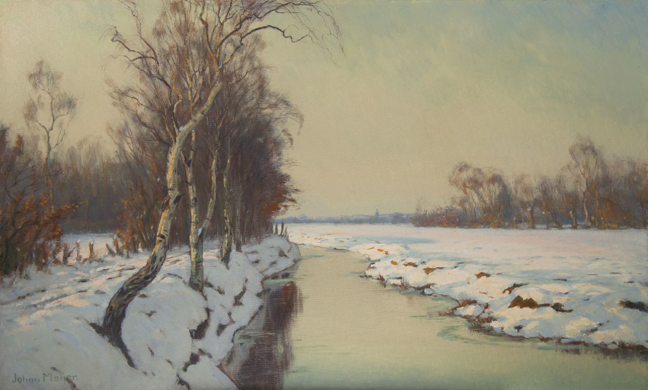 Meijer J.  | Johannes 'Johan' Meijer | Schilderijen te koop aangeboden | Wintermiddag bij Blaricum, olieverf op doek 60,5 x 100,2 cm, gesigneerd linksonder en zonder lijst