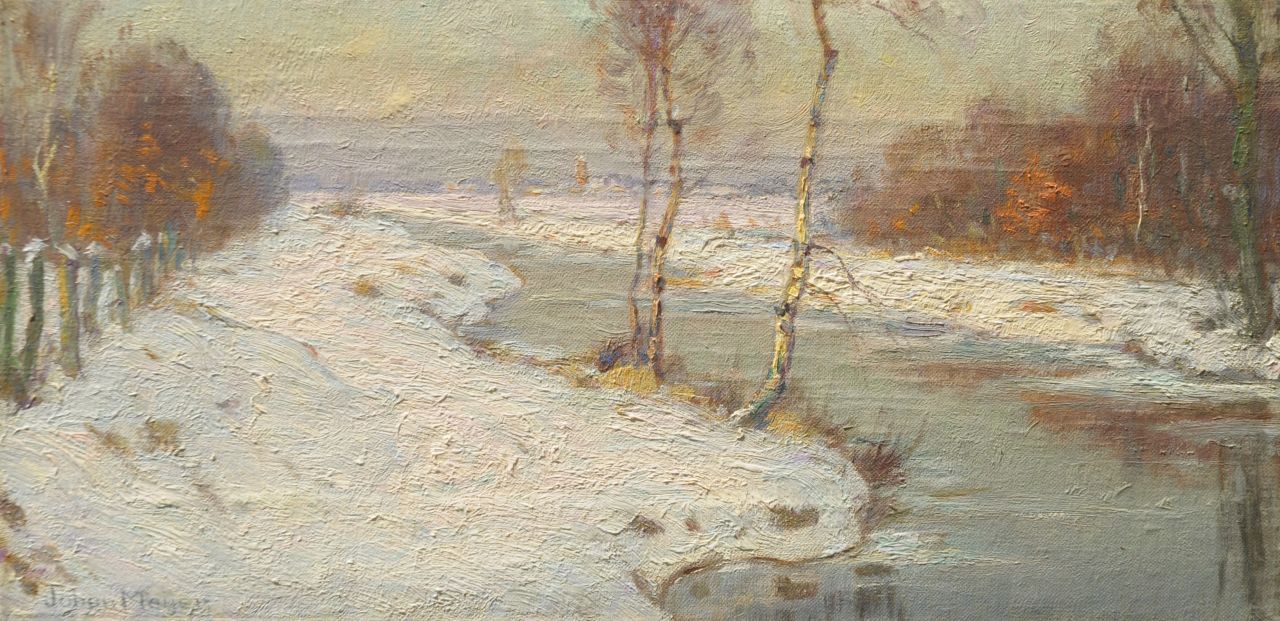 Meijer J. | Johannes 'Johan' Meijer, Winternamiddagzon bij Blaricum, olieverf op doek 18,7 x 36,5 cm, gesigneerd linksonder Meijer J. | Johannes 'Johan' Meijer, Winternamiddagzon bij Blaricum, olieverf op doek 18,7 x 36,5 cm, gesigneerd linksonder