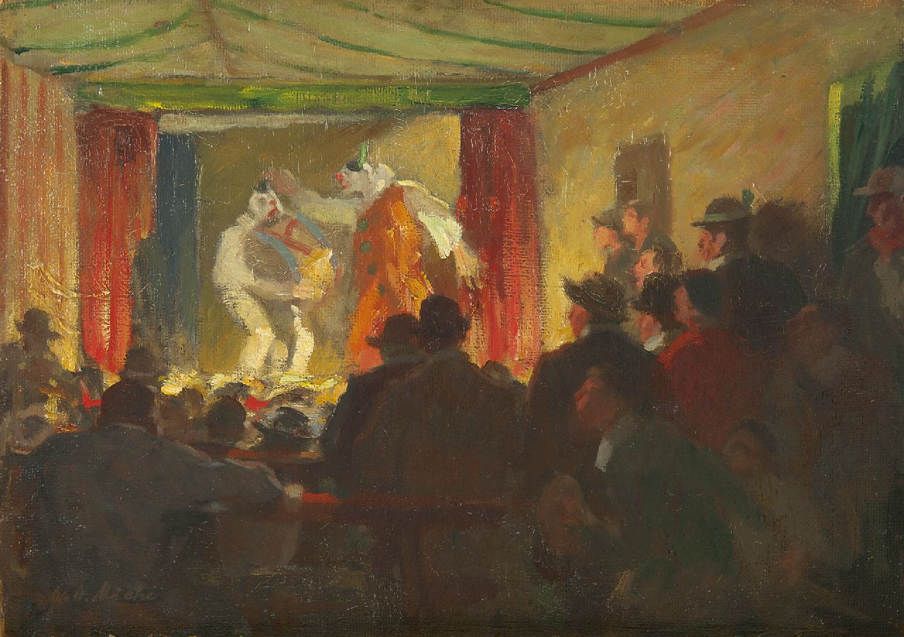 Miehe W. | Walter Miehe, Theaterscène, olieverf op board 34,5 x 49,0 cm, gesigneerd linksonder Miehe W. | Walter Miehe, Theaterscène, olieverf op board 34,5 x 49,0 cm, gesigneerd linksonder
