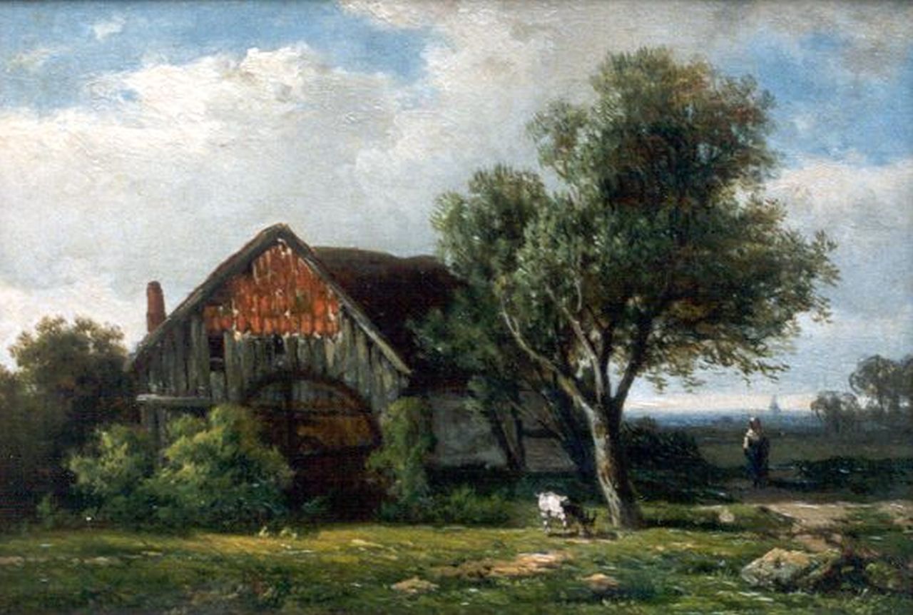 Roelofs W. | Willem Roelofs, Watermolen, olieverf op paneel 17,7 x 25,8 cm, gesigneerd linksonder Roelofs W. | Willem Roelofs, Watermolen, olieverf op paneel 17,7 x 25,8 cm, gesigneerd linksonder