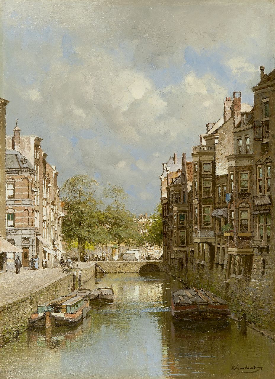 Klinkenberg J.C.K. | Johannes Christiaan Karel Klinkenberg, De Steigersgracht, Rotterdam, met op de achtergrond de Grotemarkt, olieverf op doek 53,2 x 39,1 cm, gesigneerd rechtsonder Klinkenberg J.C.K. | Johannes Christiaan Karel Klinkenberg, De Steigersgracht, Rotterdam, met op de achtergrond de Grotemarkt, olieverf op doek 53,2 x 39,1 cm, gesigneerd rechtsonder