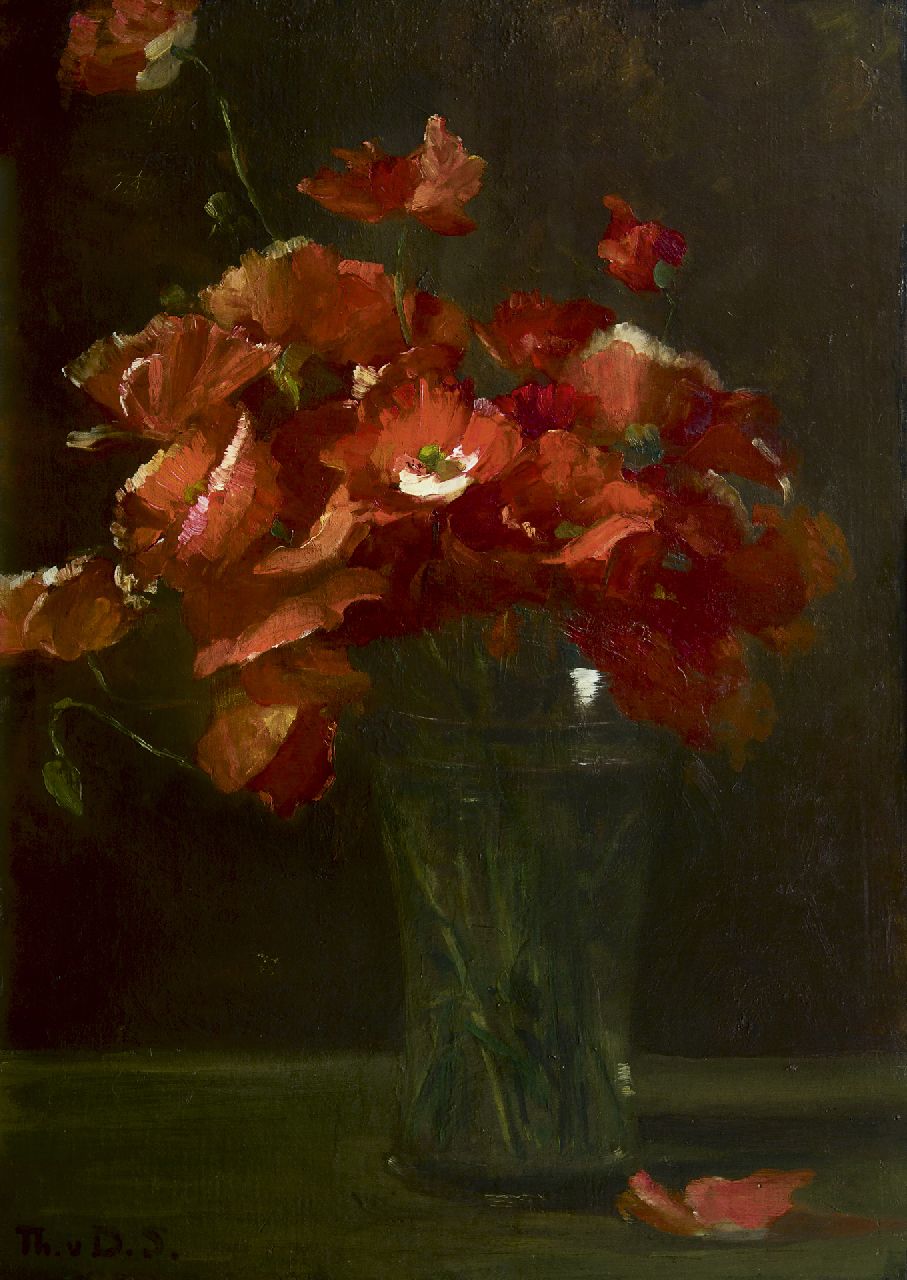 Schwartze T. | Thérèse Schwartze, Papavers, olieverf op doek op paneel 57,8 x 41,3 cm, gesigneerd linksonder met initialen en te dateren 1916 Schwartze T. | Thérèse Schwartze, Papavers, olieverf op doek op paneel 57,8 x 41,3 cm, gesigneerd linksonder met initialen en te dateren 1916