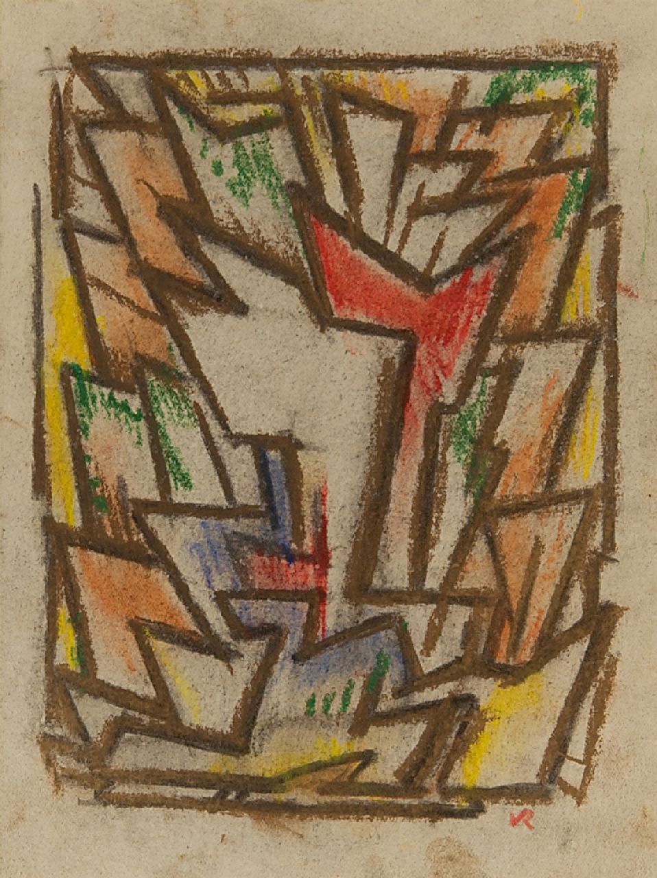 Rees O. van | Otto van Rees | Aquarellen en tekeningen te koop aangeboden | Compositie, krijt op papier 17,5 x 14,5 cm, gesigneerd rechtsonder met monogram Rees O. van | Otto van Rees | Aquarellen en tekeningen te koop aangeboden | Compositie, krijt op papier 17,5 x 14,5 cm, gesigneerd rechtsonder met monogram