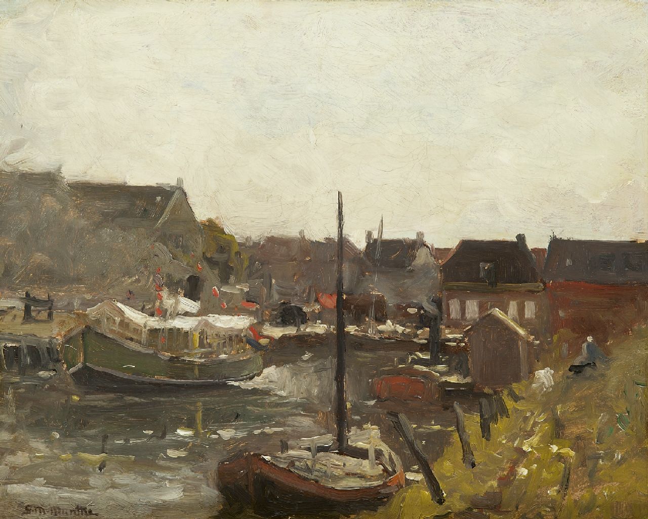 Munthe G.A.L. | Gerhard Arij Ludwig 'Morgenstjerne' Munthe, De Zwaaikom in Katwijk met het Leidse bootje, olieverf op paneel 40,0 x 50,0 cm, gesigneerd linksonder Munthe G.A.L. | Gerhard Arij Ludwig 'Morgenstjerne' Munthe, De Zwaaikom in Katwijk met het Leidse bootje, olieverf op paneel 40,0 x 50,0 cm, gesigneerd linksonder