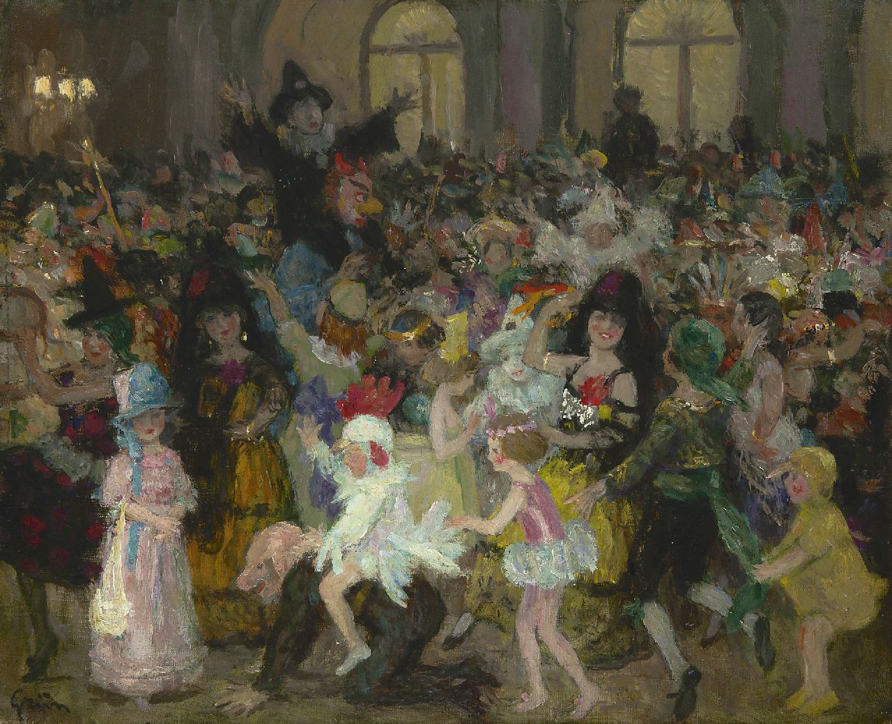 Grün J.A. | 'Jules' Alexandre Grün, Fête costumée, olieverf op doek 49,9 x 61,1 cm, gesigneerd linksonder Grün J.A. | 'Jules' Alexandre Grün, Fête costumée, olieverf op doek 49,9 x 61,1 cm, gesigneerd linksonder