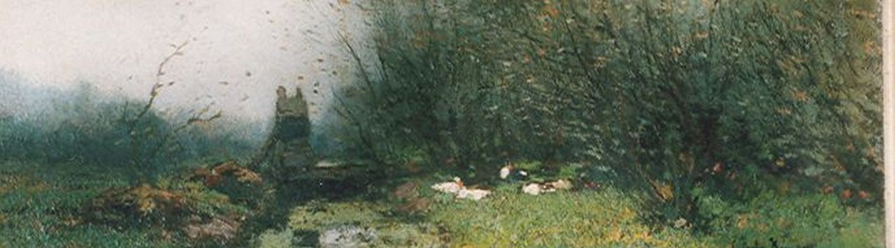 Kuijpers C.  | Cornelis Kuijpers, Eendenfamilie in de grienden, olieverf op doek 15,0 x 46,0 cm, gesigneerd rechtsonder
