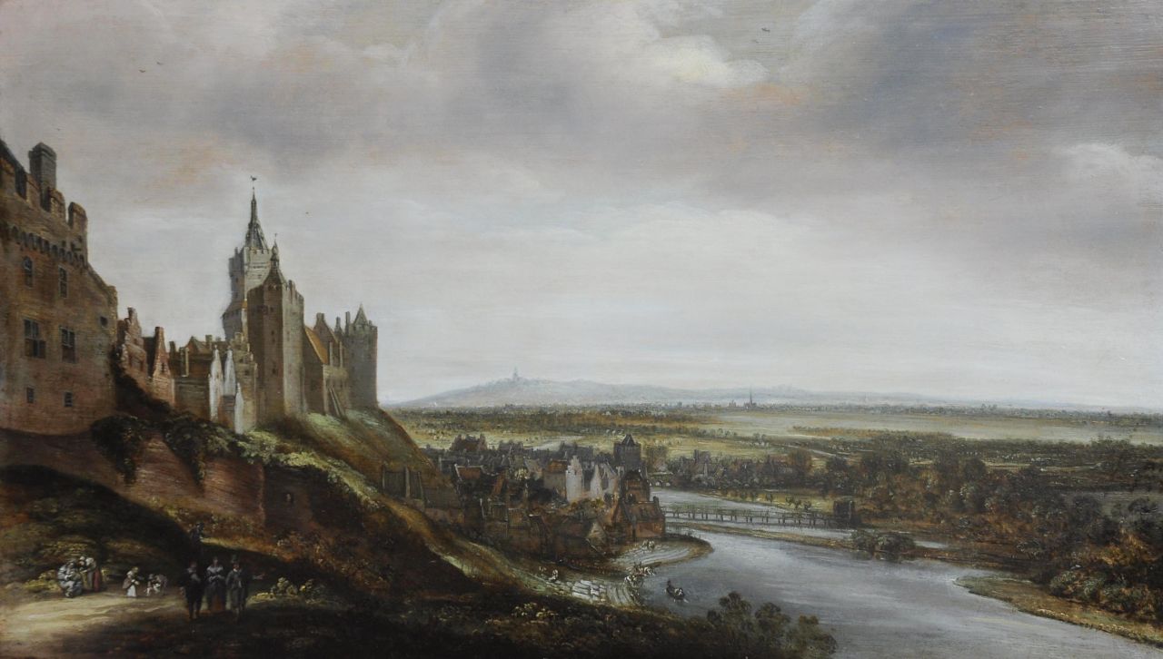 Koninck J. | Jacob Koninck, Bleekvelden bij Kleef met kasteel Schwanenburg, olieverf op paneel 41,5 x 71,9 cm, te dateren ca. 1650-1700 Koninck J. | Jacob Koninck, Bleekvelden bij Kleef met kasteel Schwanenburg, olieverf op paneel 41,5 x 71,9 cm, te dateren ca. 1650-1700