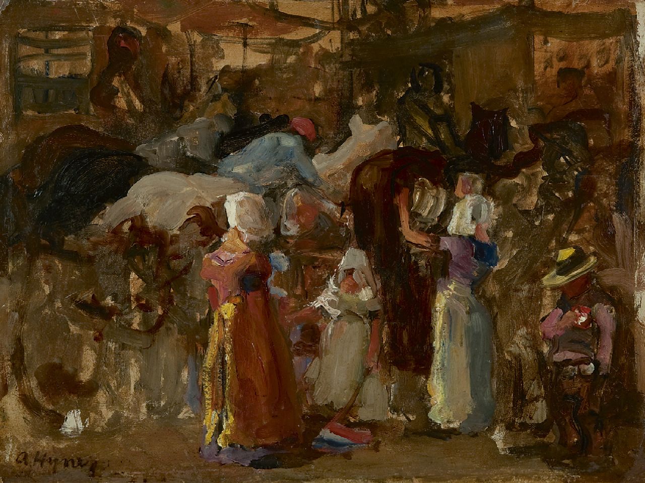 Hijner A.  | Arend Hijner, Hippisch festijn in Goes, olieverf op schildersboard 30,2 x 40,1 cm, gesigneerd linksonder