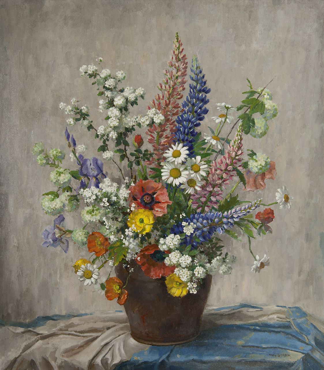 Berten H.H. | Hermann 'Hugo' Berten, Zomerbloemen in aardewerken pot, olieverf op doek 80,2 x 70,0 cm, gesigneerd rechtsonder Berten H.H. | Hermann 'Hugo' Berten, Zomerbloemen in aardewerken pot, olieverf op doek 80,2 x 70,0 cm, gesigneerd rechtsonder