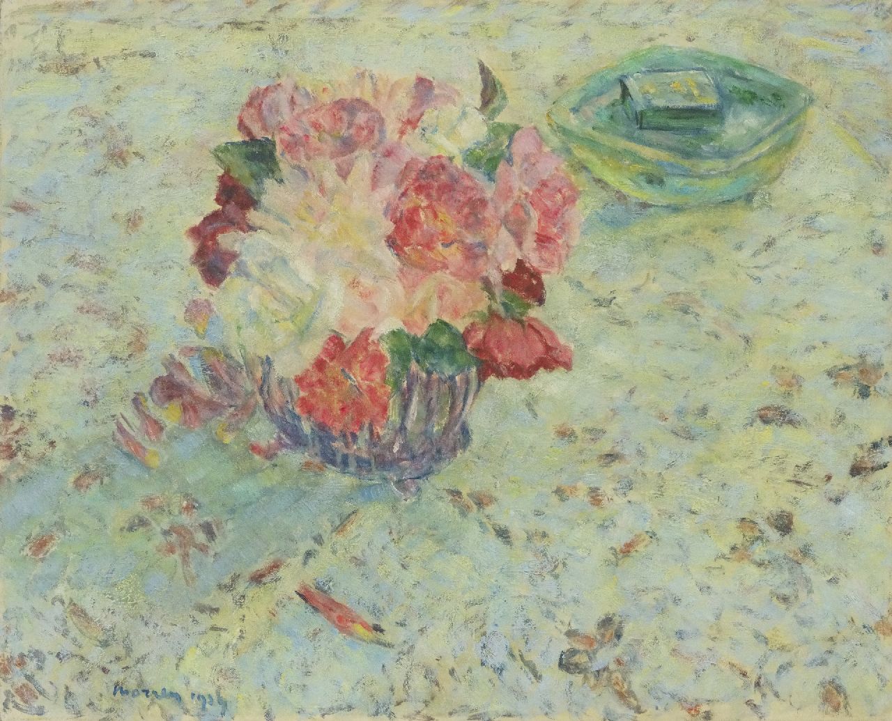 Morren G. | Georges Morren | Schilderijen te koop aangeboden | Rozen, olieverf op doek 44,9 x 55,5 cm, gesigneerd linksonder en gedateerd 1939, zonder lijst Morren G. | Georges Morren | Schilderijen te koop aangeboden | Rozen, olieverf op doek 44,9 x 55,5 cm, gesigneerd linksonder en gedateerd 1939, zonder lijst