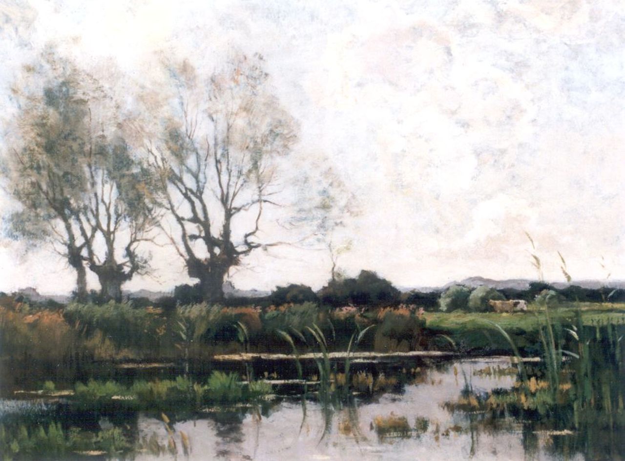 Bock T.E.A. de | Théophile Emile Achille de Bock, Polderlandschap, olieverf op doek 55,5 x 65,3 cm, gesigneerd linksonder Bock T.E.A. de | Théophile Emile Achille de Bock, Polderlandschap, olieverf op doek 55,5 x 65,3 cm, gesigneerd linksonder