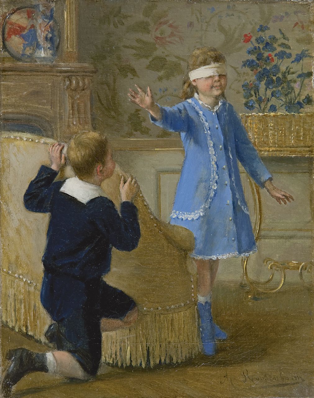 Roosenboom A. | Albert Roosenboom, Verstoppertje spelen, olieverf op doek 24,4 x 19,3 cm, gesigneerd rechtsonder Roosenboom A. | Albert Roosenboom, Verstoppertje spelen, olieverf op doek 24,4 x 19,3 cm, gesigneerd rechtsonder