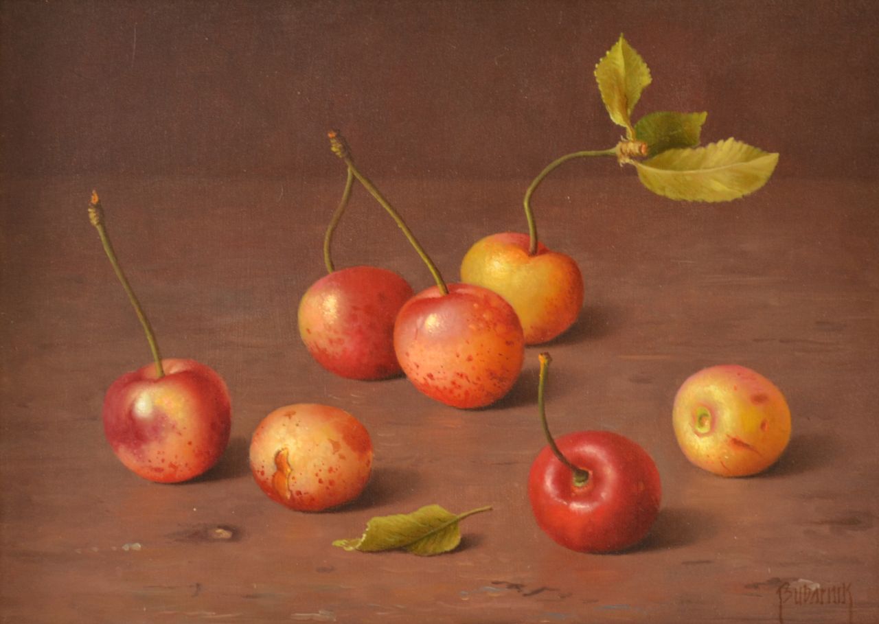 Bubarnik A.G.  | Andreas Gyula Bubarnik, Morellen, olieverf op koper 13,0 x 18,0 cm, gesigneerd rechtsonder