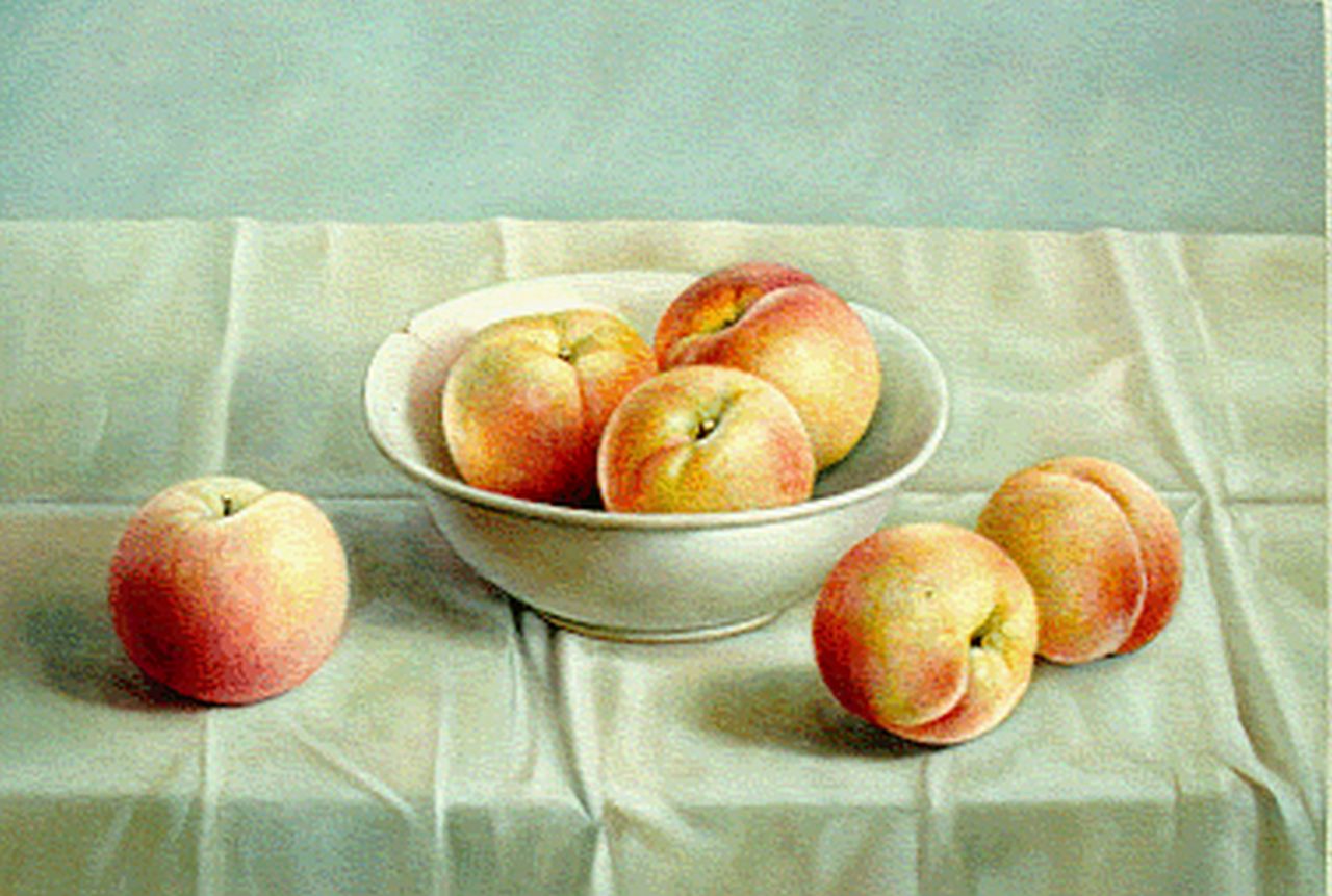 Gombar A.  | Andras Gombar, Perziken, olieverf op paneel 30,0 x 40,0 cm, gesigneerd rechtsonder