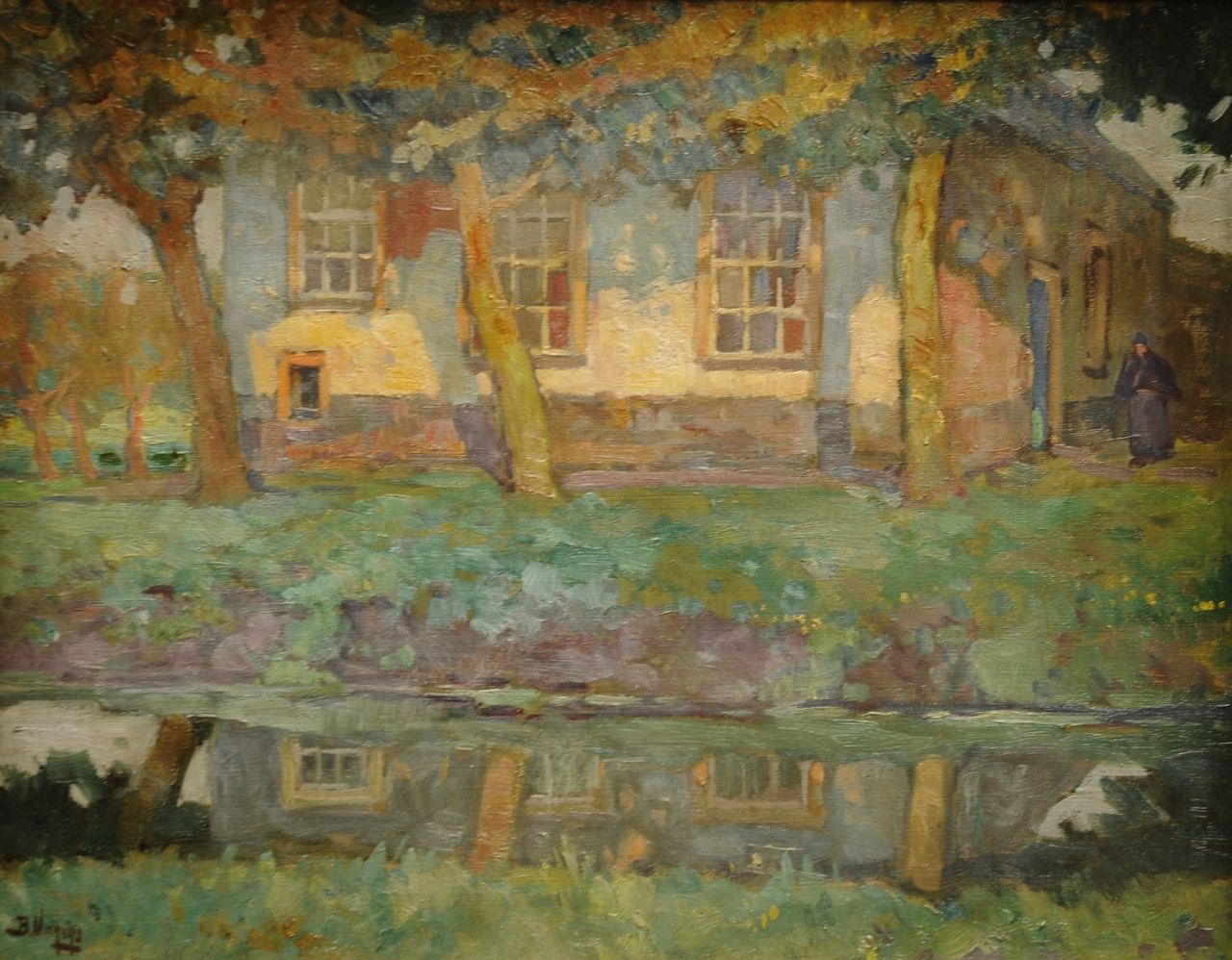 Viegers B.P. | Bernardus Petrus 'Ben' Viegers, Boerderij weerspiegeld in het water, olieverf op doek 40,4 x 50,6 cm, gesigneerd linksonder Viegers B.P. | Bernardus Petrus 'Ben' Viegers, Boerderij weerspiegeld in het water, olieverf op doek 40,4 x 50,6 cm, gesigneerd linksonder
